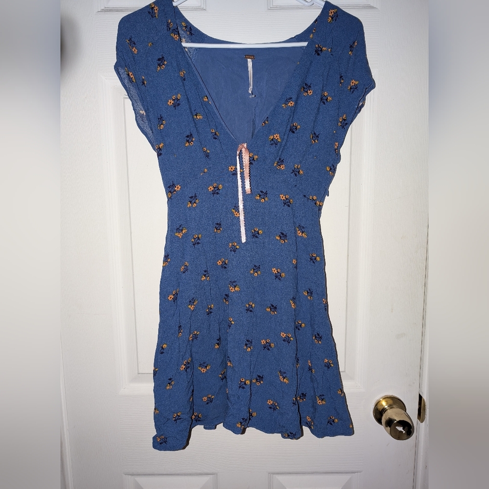 Free People Women's Blue Floral Everyone's Favorite Mini Dress (XS)